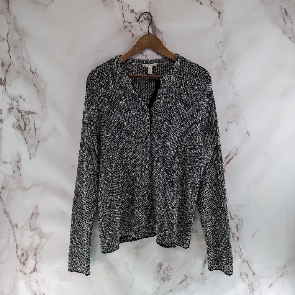 Eileen Fisher Jacket Womens Large Black Organic Linen Cotton Snap Button Sweater